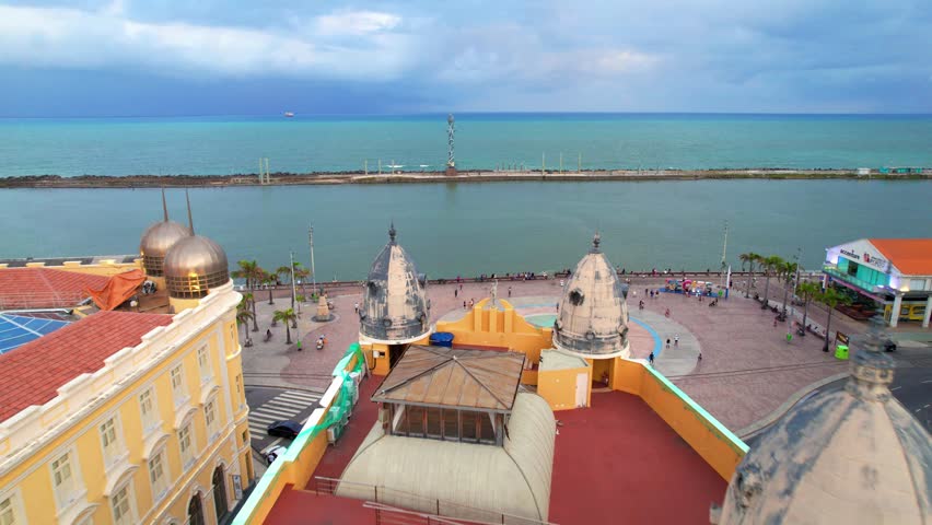 Recife City Center in the state of Pernambuco in Brazil - Recife's ground zero seen from above with a 4k drone