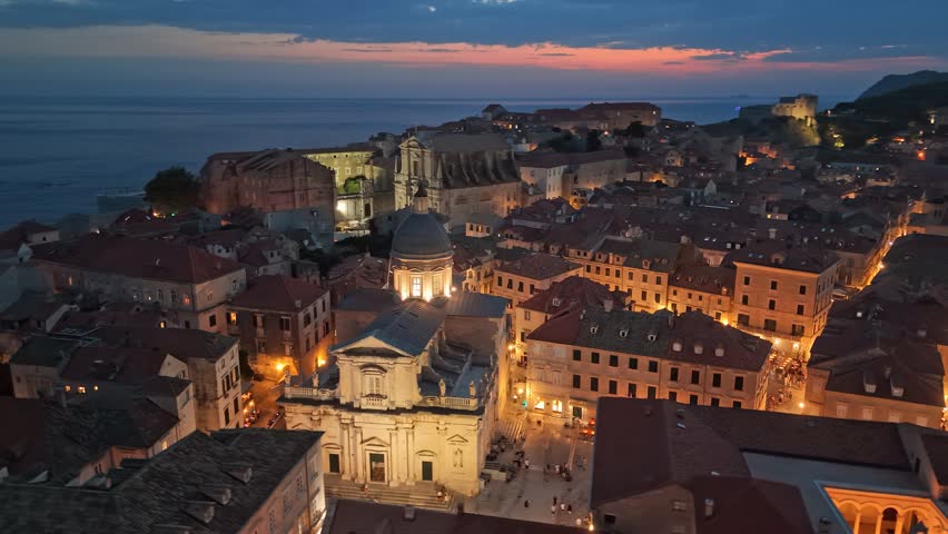 Aerial Nighttime View of Dubrovnik