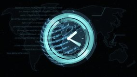 Animation of clock moving fast over globe and network of connections. Global finance, business, connections, computing and data processing concept digitally generated video. - Powered by Shutterstock - Get 15% off with code: PIKWIZARD15
