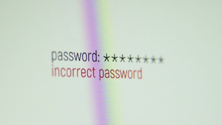 Close up of computer screen entering incorrect password to system. Logging in to system using wrong password key, having no access to data