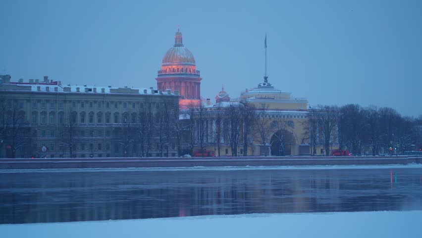 Saint Petersburg, Russia - Feb 05 2021, 4k, Panoramic view of St. Isaac