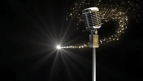 Animation of retro microphone with shooting star on black background. Music, vinrage, christmas, festivity, celebration and tradition concept digitally generated video. - Powered by Shutterstock - Get 15% off with code: PIKWIZARD15