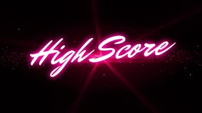 Animation of pink neon high score text over glowing light on black background. Global video game, digital interface, communication, computing and data processing concept digitally generated video. - Powered by Shutterstock - Get 15% off with code: PIKWIZARD15