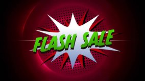 Animation of flash sale text in retro speech bubble over red glowing circles. Retail, sales and communication concept digitally generated video. - Powered by Shutterstock - Get 15% off with code: PIKWIZARD15