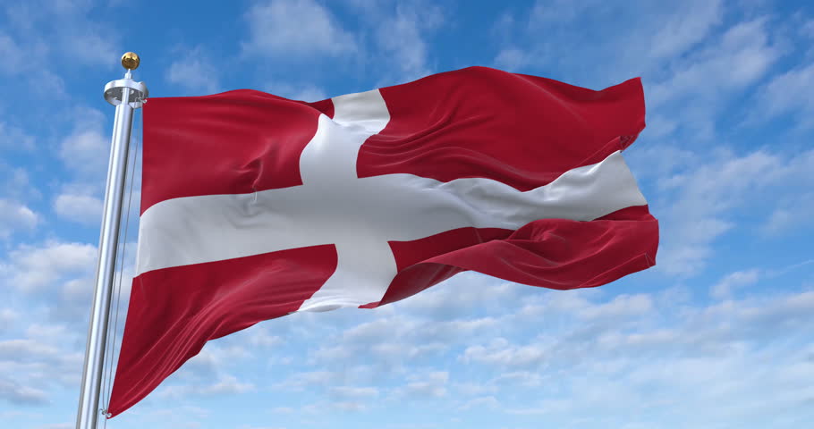 Sovereign Military Order of Malta flag with flagpole waving in wind, rolling clouds background looping, 4K video (Perfect Loop)