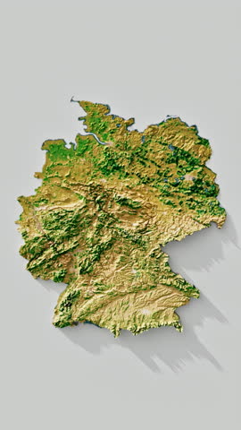 Layered view of a detailed topographic map of Germany.  Height, mountains, plains, rivers, and natural landscapes.  Textures from the NASA website.