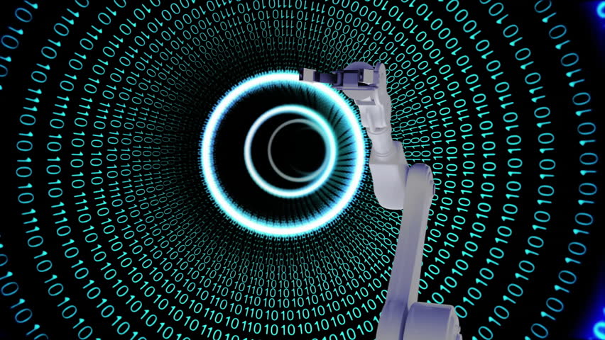 Animation of globe with binary coding and robot