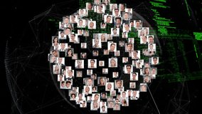 Animation of globe with networks of connections with photos of diverse businesspeople. Global business, connections, computing and data processing concept digitally generated video. - Powered by Shutterstock - Get 15% off with code: PIKWIZARD15