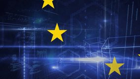 Animation of flag of eu over data processing. Global business, connections, computing and data processing concept digitally generated video. - Powered by Shutterstock - Get 15% off with code: PIKWIZARD15