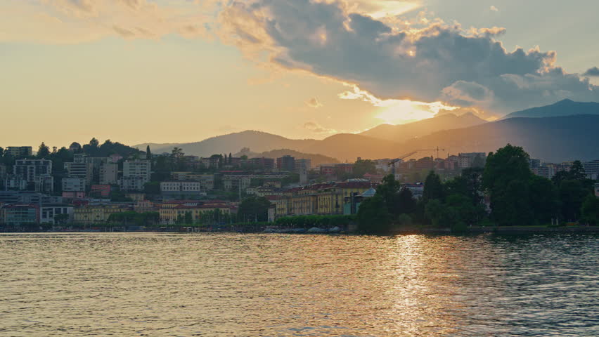 Lugano lake and City n Ticino Region in Switzerland