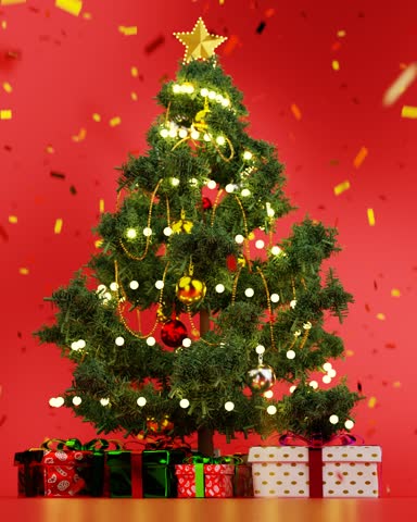 Christmas tree on red background