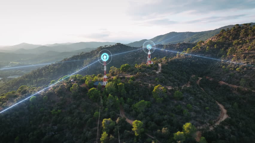 Cellular telecommunication tower for 5G 6G radio network smart antennas installed connected to each other