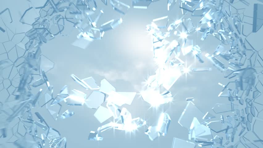 Shot of Breaking Real Glass. glass shattering animation with bright light above the clouds. Slow motion broken glass perfect for your logo and channel intro