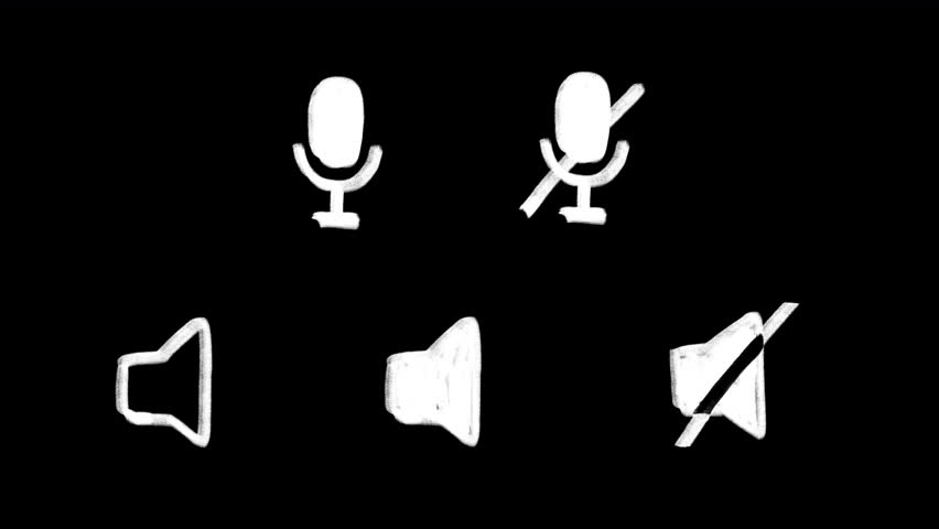 Sound and Mic Control Icons: Doodle crayon chalk style, Animated On-Off Audio Symbols with Transparent Background, alpha channel	