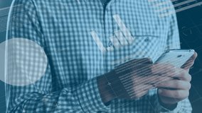 Animation of financial data processing over biracial man using smartphone. Global business, computing, digital interface, connections and data processing concept digitally generated video. - Powered by Shutterstock - Get 15% off with code: PIKWIZARD15