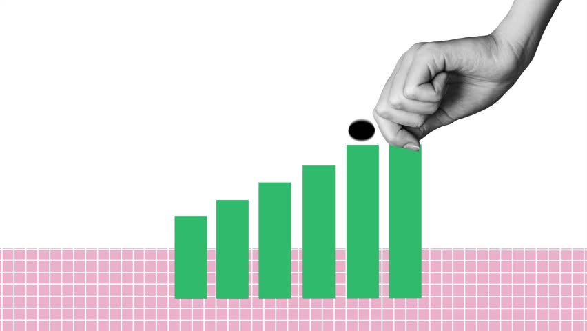 Motion collage video of geometry figure ball jump promotion chart success statistics human hand support