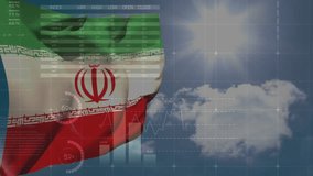 Animation of financial data processing over flag of iran. Global business, computing, data processing and connections concept digitally generated video. - Powered by Shutterstock - Get 15% off with code: PIKWIZARD15