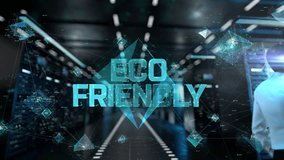 eco friendly. IT Administrator Activating Modern Data Center Server with Hologram. - Powered by Shutterstock - Get 15% off with code: PIKWIZARD15