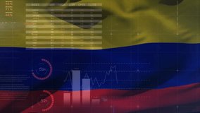 Animation of financial data processing over flag of colombia. Global business, computing, data processing and connections concept digitally generated video. - Powered by Shutterstock - Get 15% off with code: PIKWIZARD15
