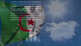 Animation of financial data processing over flag of algeria. Global business, computing, data processing and connections concept digitally generated video. - Powered by Shutterstock - Get 15% off with code: PIKWIZARD15