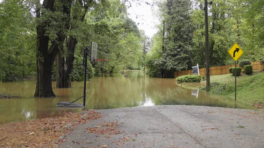 Hurricane Helene flooding a street from The Chattahoochee River in Atlanta, Georgia.