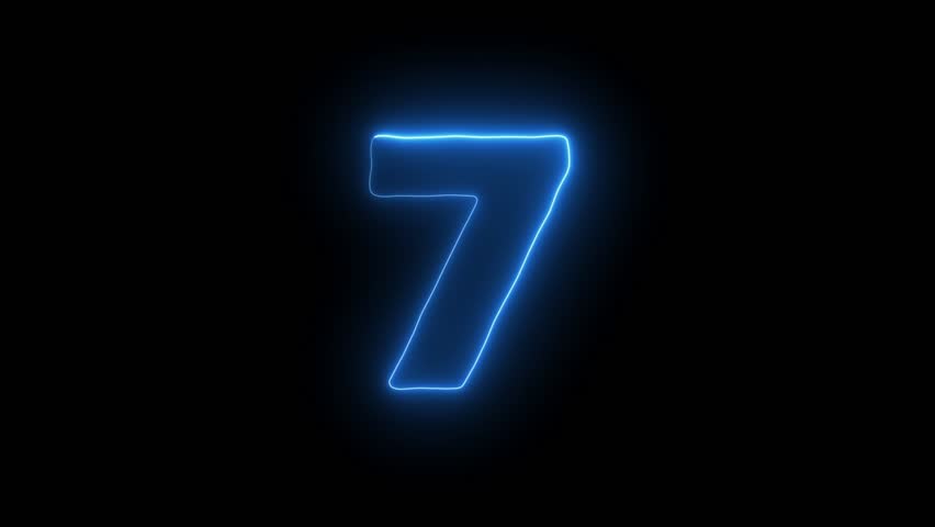 animated number 7 with neon blue outline and isolated on black background