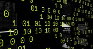 Animation of binary coding data processing and statistics over black background. Global business, finance, computing and data processing concept digitally generated video. - Powered by Shutterstock - Get 15% off with code: PIKWIZARD15