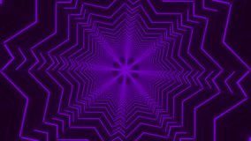 Purple star Kaleidoscope Neon vibrant hyper tunnel corridor Pathway animation technology abstract background, artistic decoration glwoing illuminated lamps backdrop - Powered by Shutterstock - Get 15% off with code: PIKWIZARD15