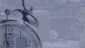 Animation of alarm clock moving fast over statistics and cityscape. Time, speed, productivity and business concept digitally generated video. - Powered by Shutterstock - Get 15% off with code: PIKWIZARD15