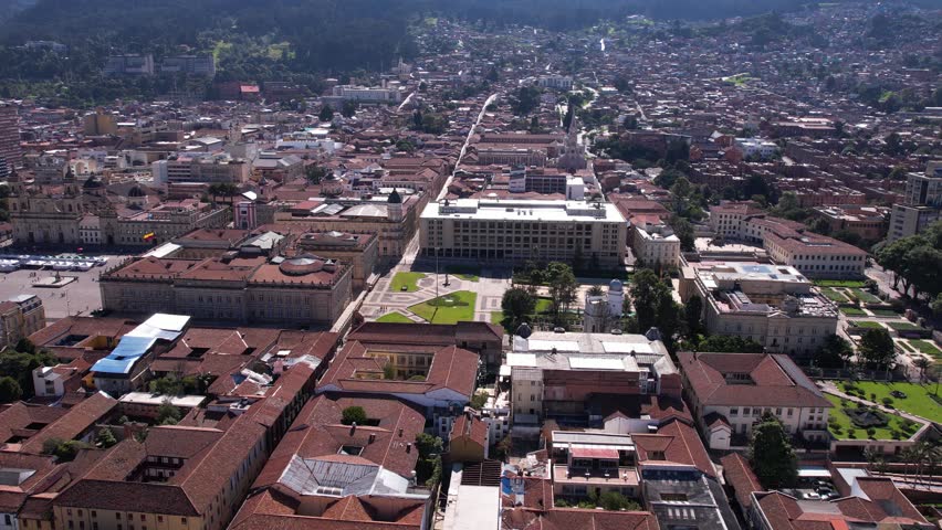 Bogota, Colombia. Aerial View of Plaza de Armas, National Capitol and Government Office Buildings