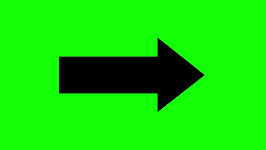 glowing arrow icon animation. Black arrow pointing right on green screen background.