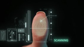 Woman thumb finger touching glass screen panel and activating holographic safety interface, identity scanner scanning fingerprint showing access denied. - Powered by Shutterstock - Get 15% off with code: PIKWIZARD15