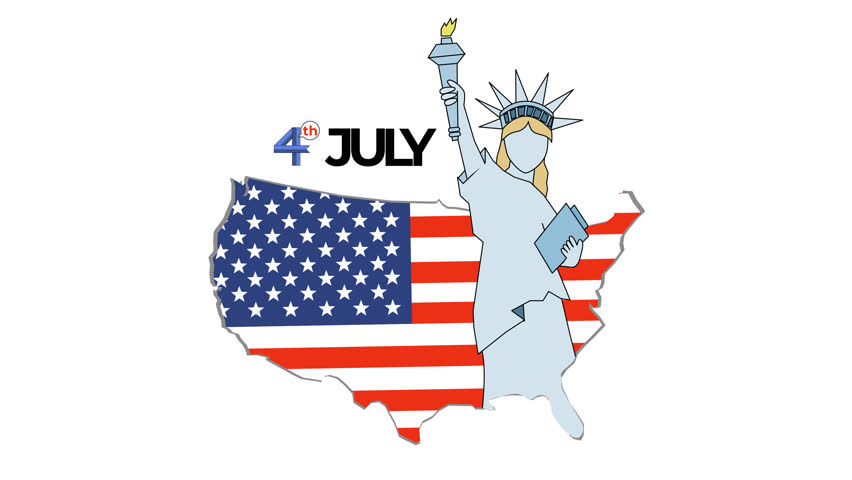 Celebrating United States of America Independence Day. Cartoon Animation. Statue of Liberty. Alpha channel. Seamless looping.