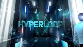 Hyperloop. Man in Futuristic Office Interior Moving and Activating Hologram. - Powered by Shutterstock - Get 15% off with code: PIKWIZARD15