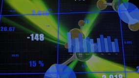 Animation of financial data processing over molecules. Global science, business, networks, connections, computing and data processing concept digitally generated video. - Powered by Shutterstock - Get 15% off with code: PIKWIZARD15