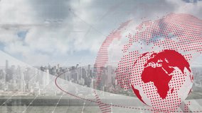 Animation of globe and data processing over cityscape. Global business, networks, connections, computing and data processing concept digitally generated video. - Powered by Shutterstock - Get 15% off with code: PIKWIZARD15