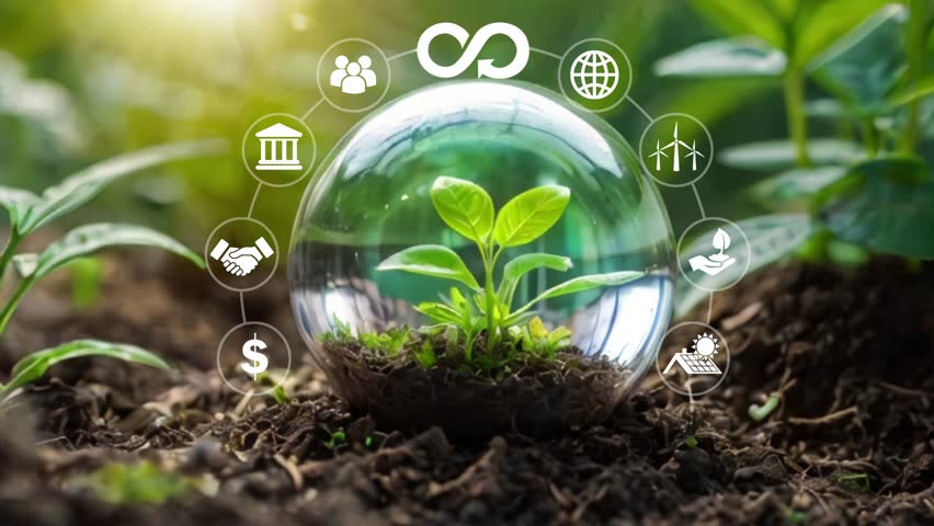 Circular economy concept. Sharing, reusing,repairing,renovating and recycling existing materials and products as much possible. Eliminate waste and pollutio