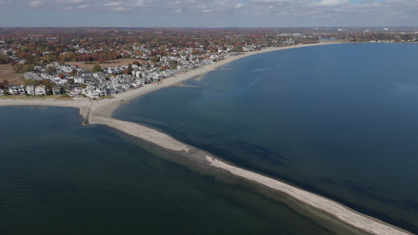 flying clockwise view of beach of Fairfield Connecticut
