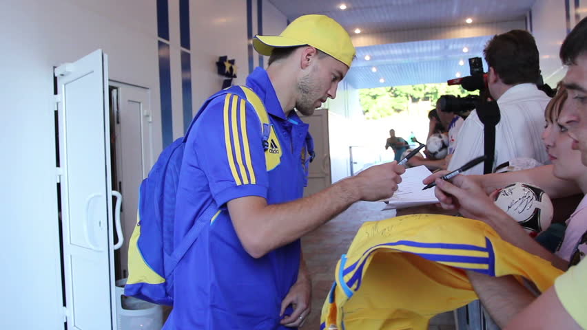 KIEV, UKRAINE - JUNE 13: Famous football player (celebrity) Andriy Yarmolenko