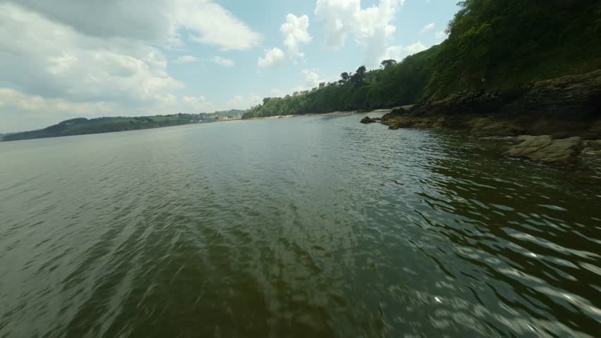 Flight Over Seascape Of Plage du Ris In Douarnenez, Brittany France. FPV Shot