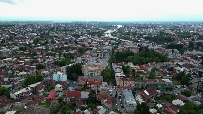 4k drone video of the central square in Kutaissi Georgia.