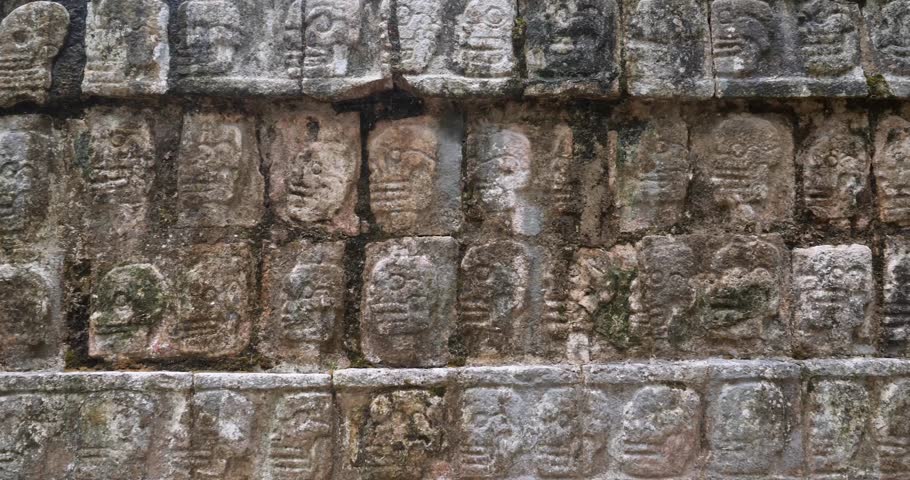 The Platform of the Skulls (Tzompantli) Detail of the Bas-relief, at Chichen Itza archaeological site.
