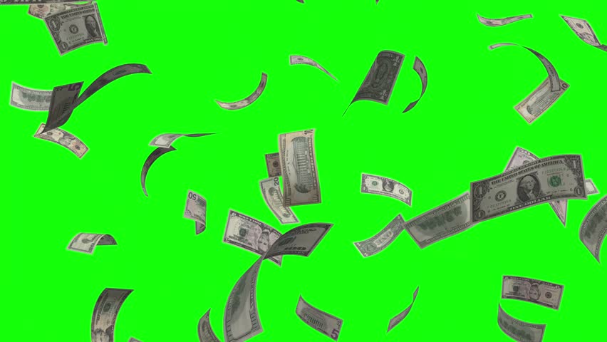 4K clip of falling Dollar bills green screen. Realistic simulation of rain effect. Business and money video. Isolated green screen video.