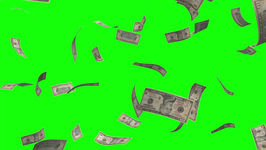 4K clip of falling 10 Dollar bills green screen. Realistic simulation of rain effect. Business and money video. Isolated green screen video.