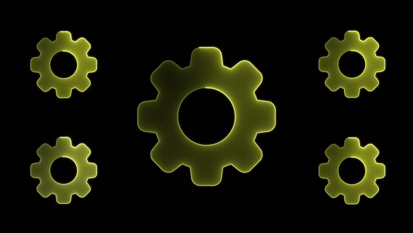 Glowing neon line rotating Gears, looping animation, Alpha channel, transparent background. 4K resolution