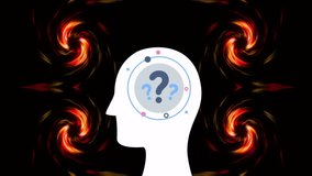 Animation of question marks with circles in human head over dynamic spiral patterns. Digitally generated, hologram, illustration, artificial intelligence, confused, futuristic and technology concept. - Powered by Shutterstock - Get 15% off with code: PIKWIZARD15