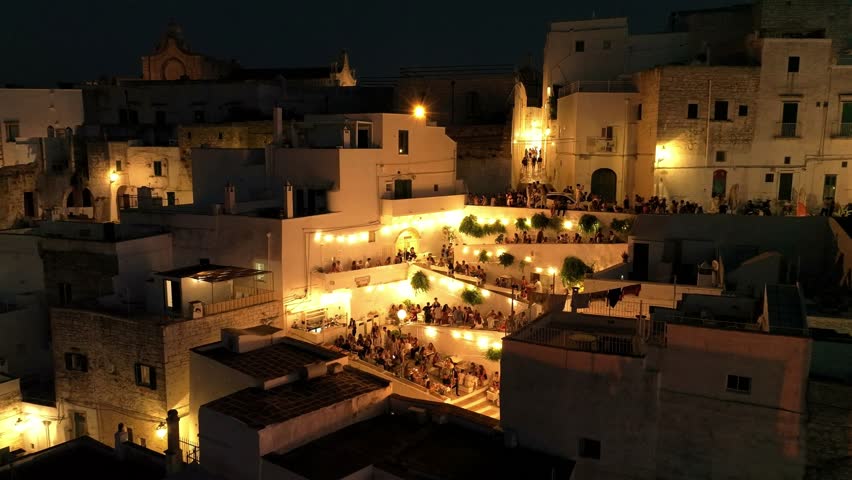 Nightlife in the white town of Ostuni, Puglia, Italy.