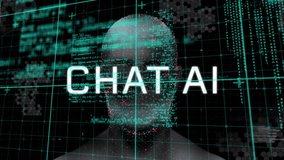 Animation of chat ai text, computer language and human representation over black background. Digitally generated, hologram, artificial intelligence, anatomy, coding, computer language and technology. - Powered by Shutterstock - Get 15% off with code: PIKWIZARD15