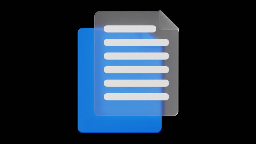 3d animation of document 3d icon with alpha channel