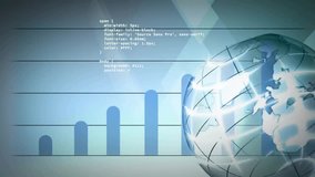 Animation of globe, graphs and computer language over abstract background. Digitally generated, hologram, illustration, report, business, coding, programming language and technology concept. - Powered by Shutterstock - Get 15% off with code: PIKWIZARD15